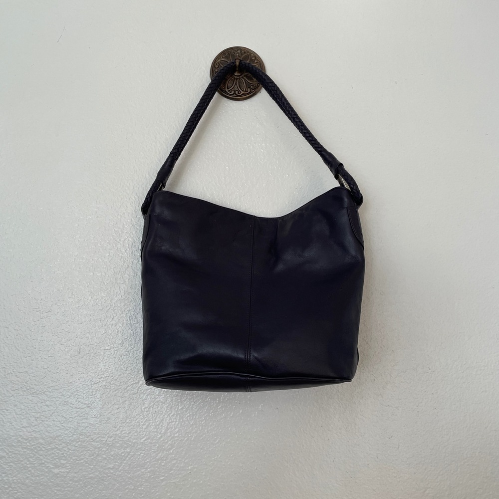 Mercer & Madison Navy Blue/Plum Leather Hobo Bag Braided Strap Shoulder Bag